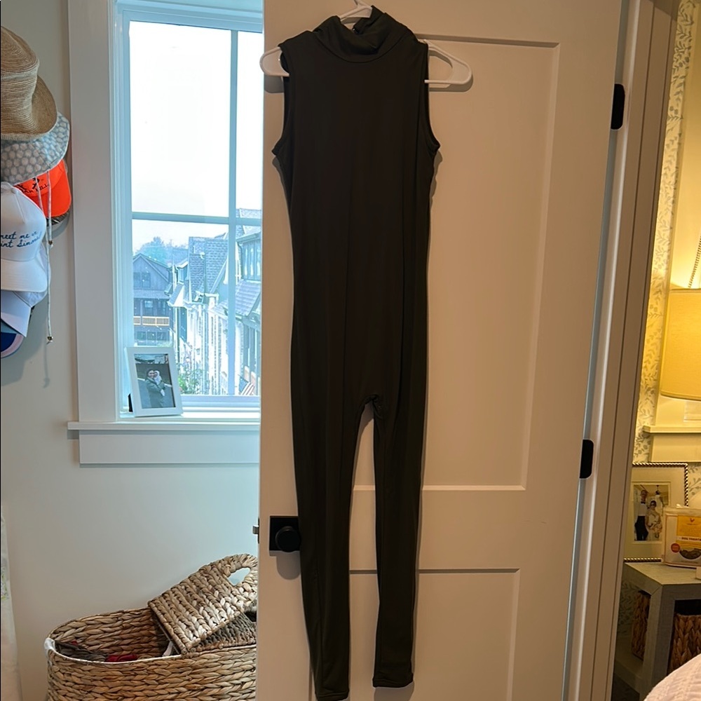 Sleeveless Turtleneck Jumpsuit in Olive Green